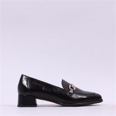 Wonders Alondra Block Heel Link Loafer - Dark Brown Leather